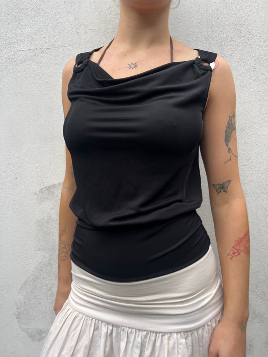 black cowl neck top