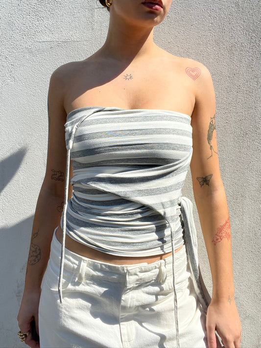 multi tie asymmetric top in stripes