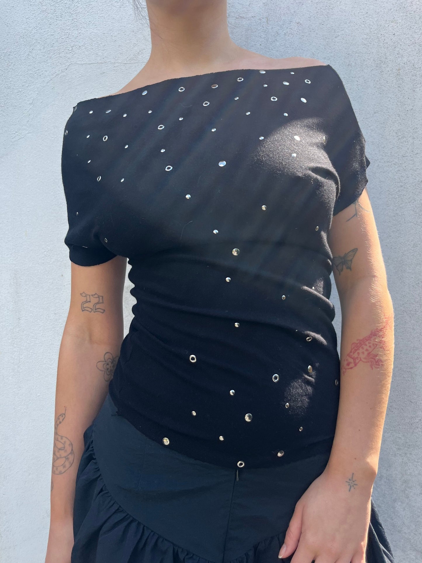 black eyelet top