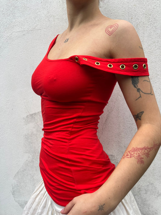red one shoulder top
