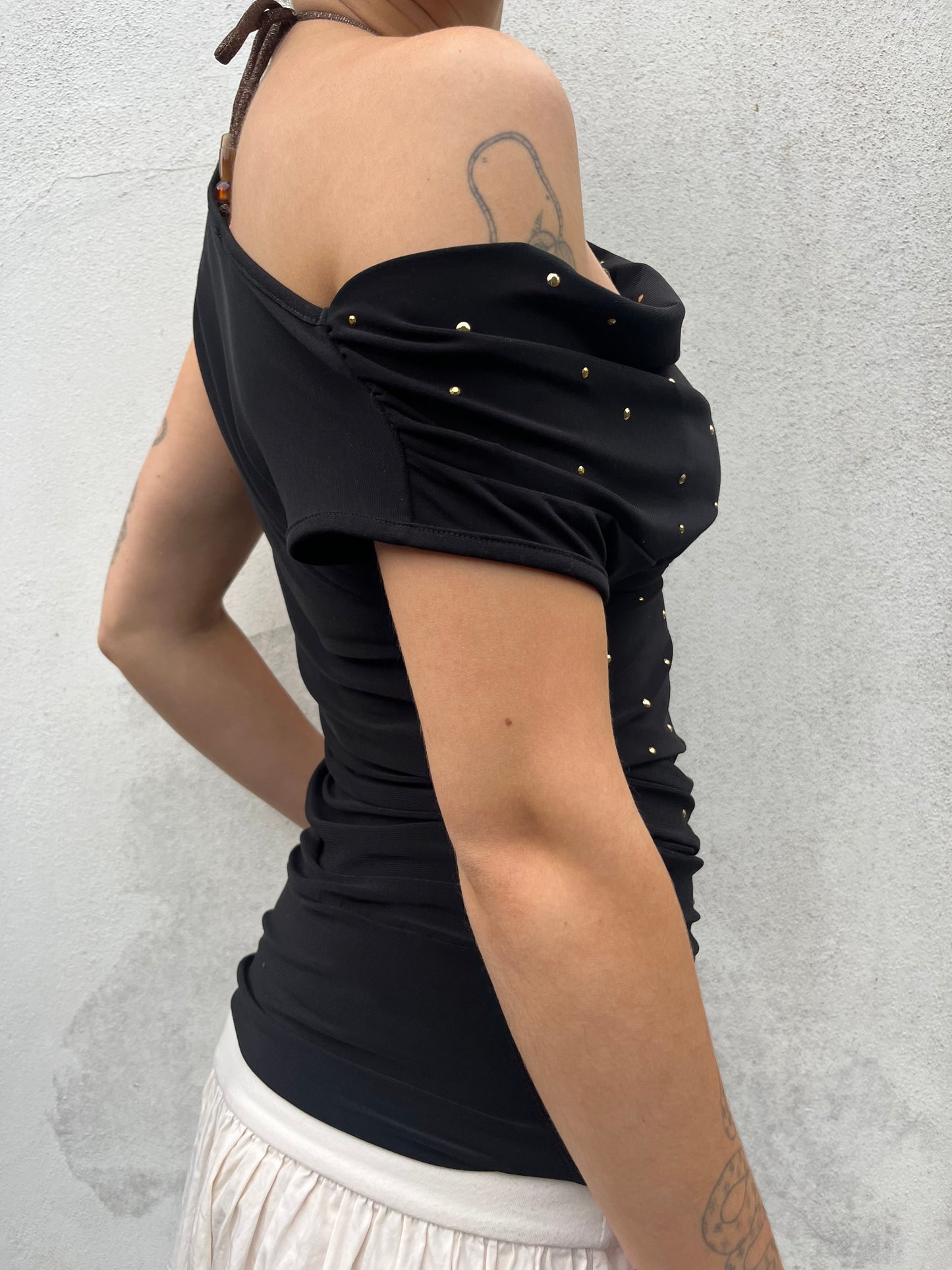 black stud cowl neck top
