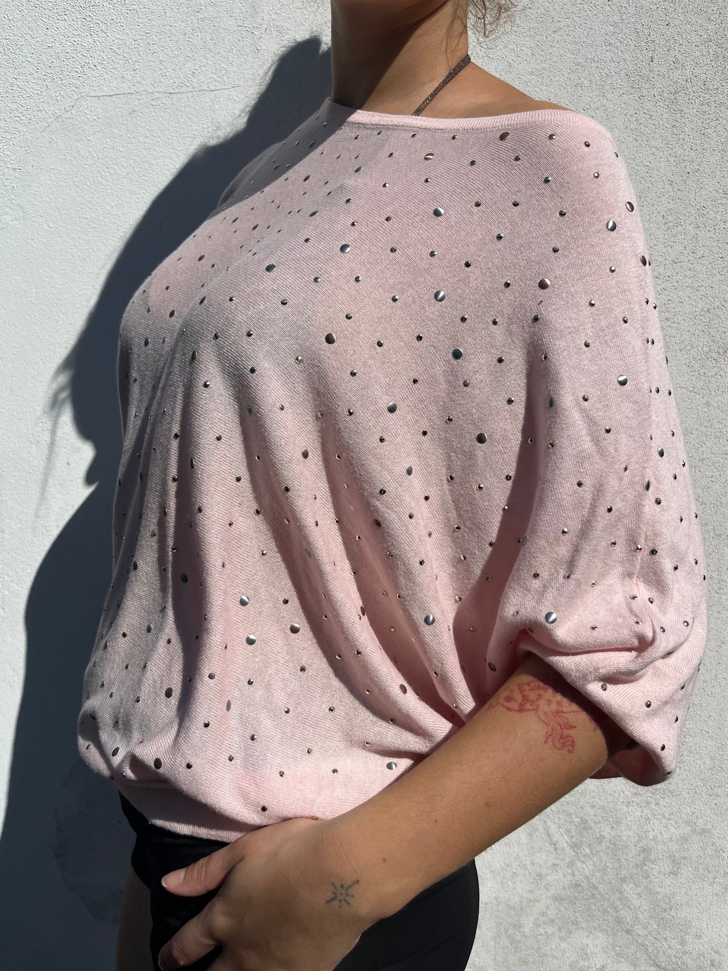 pink stud knit top