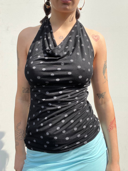 polka dot cowl neck