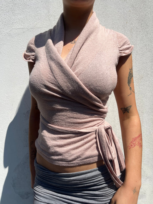 pink wrap knit top