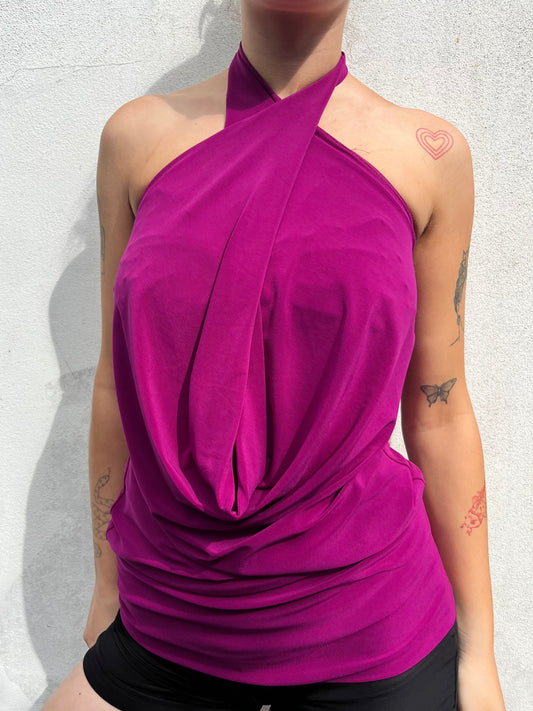 magenta halter neck top
