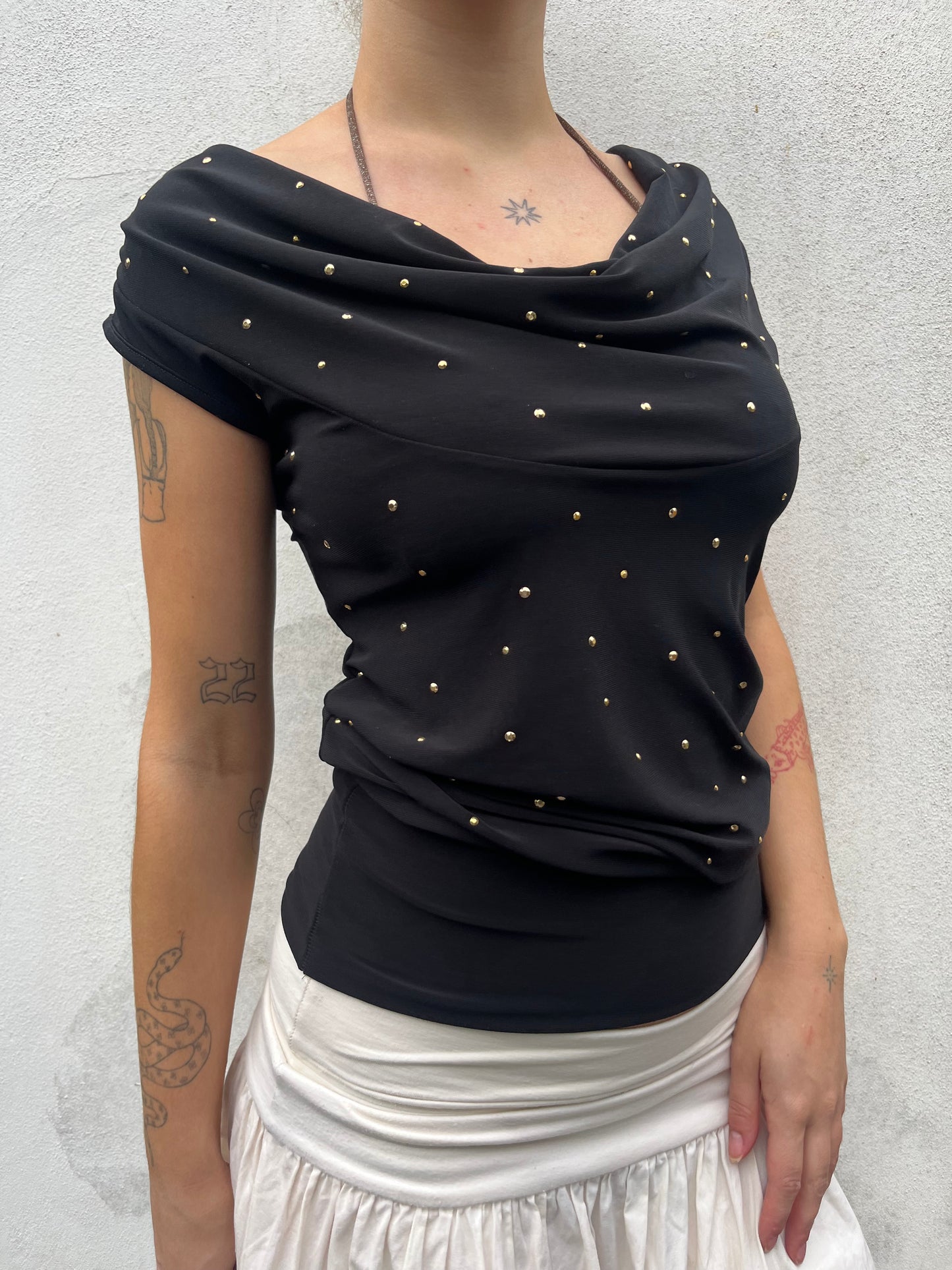 black stud cowl neck top