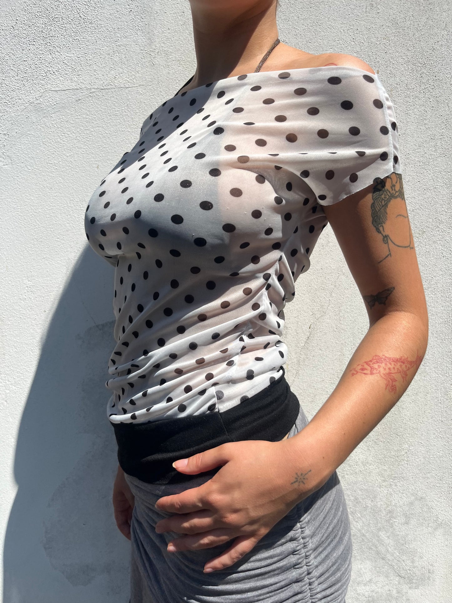 mesh polka dot top