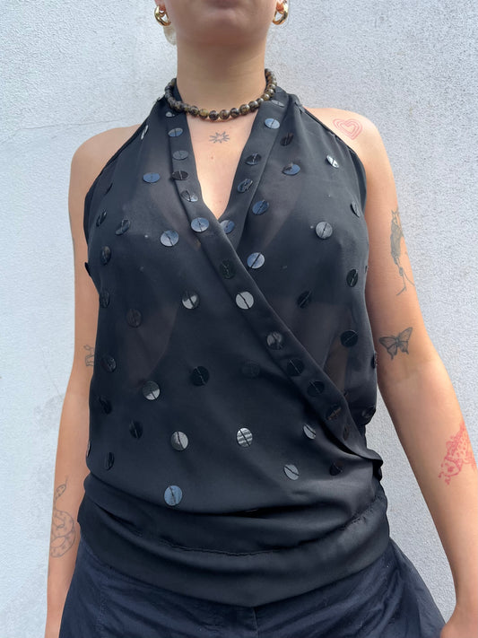 black slouchy sequin halter