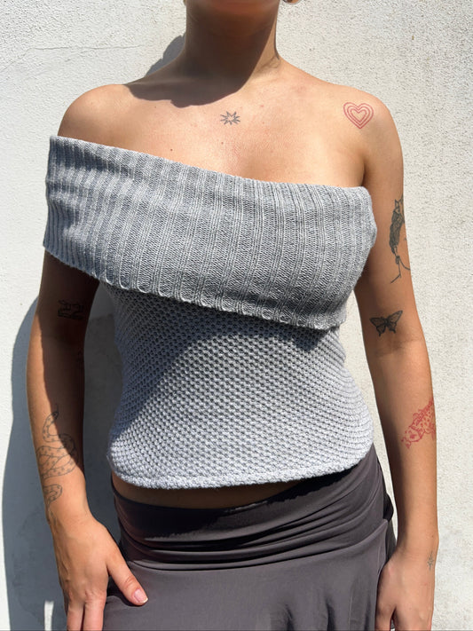 grey knit off the shoulder top