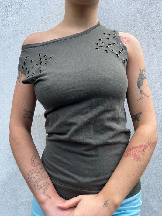 khaki eyelet top