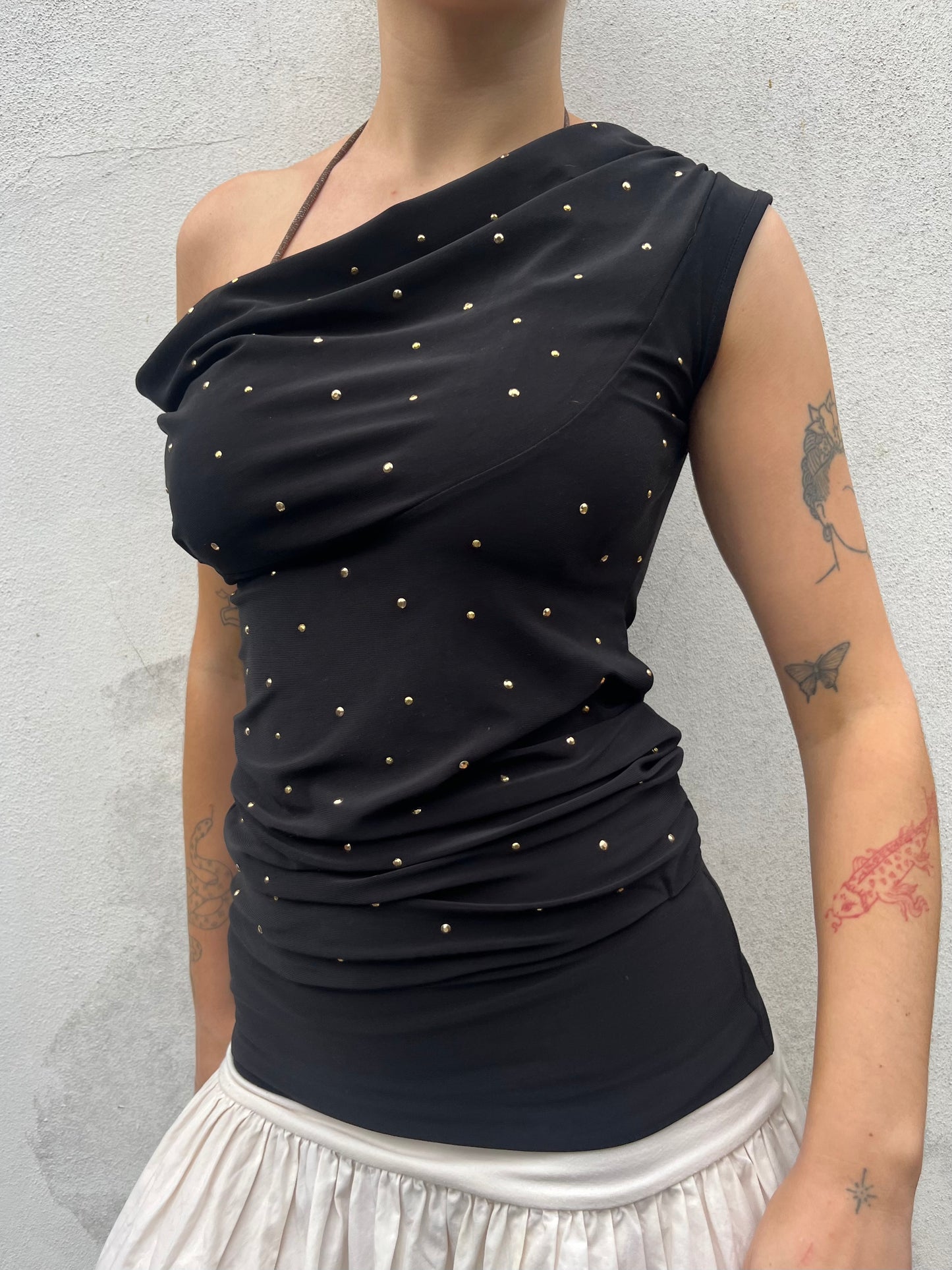 black stud cowl neck top
