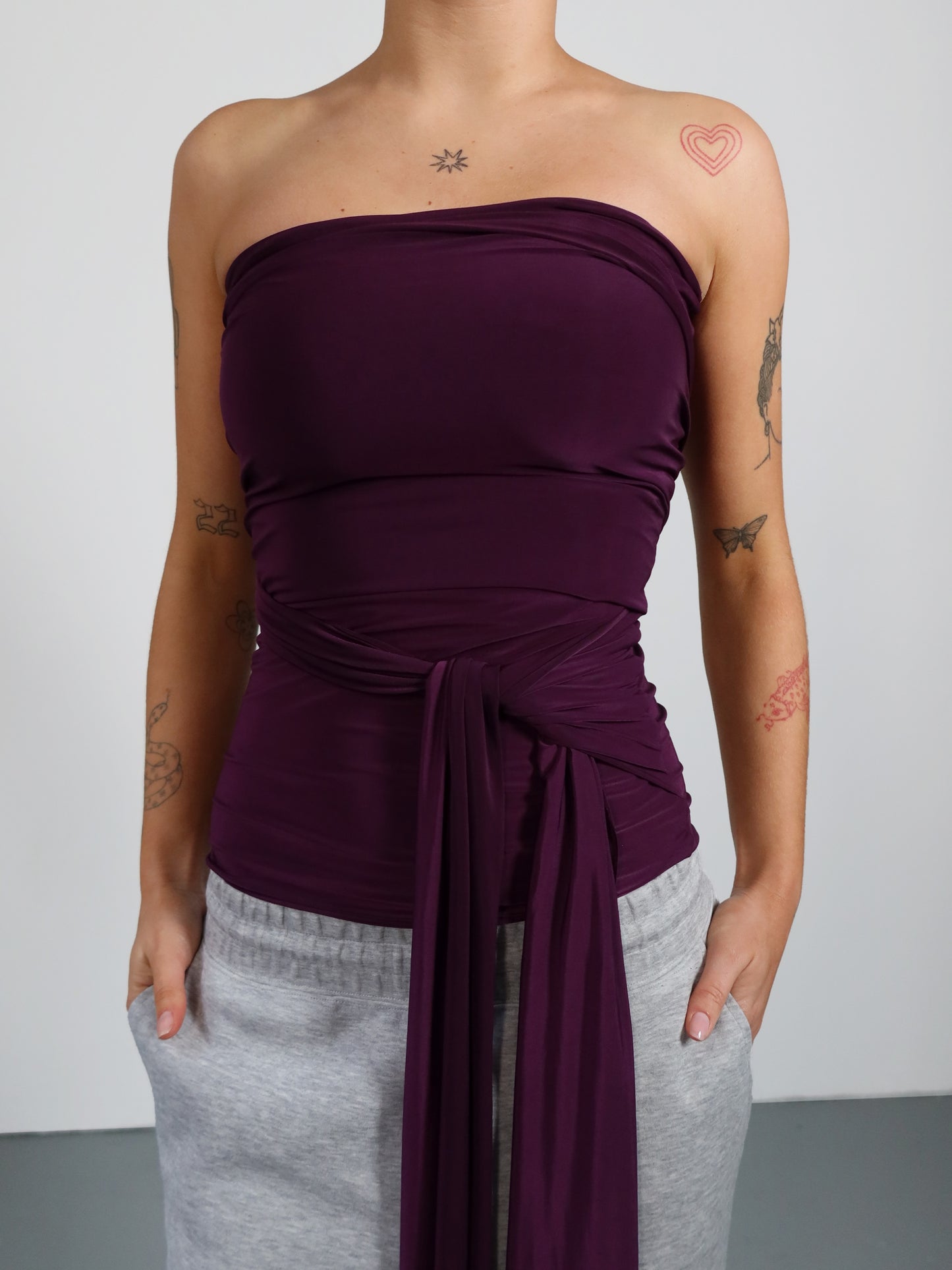 wrap top in aubergine