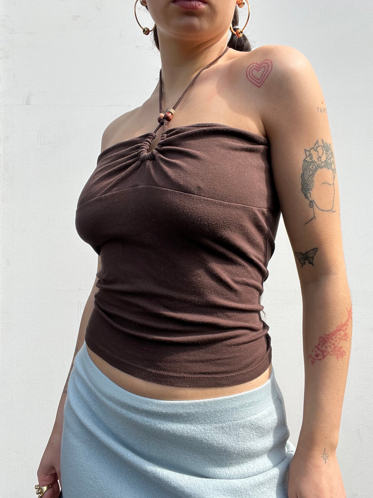 brown halter neck