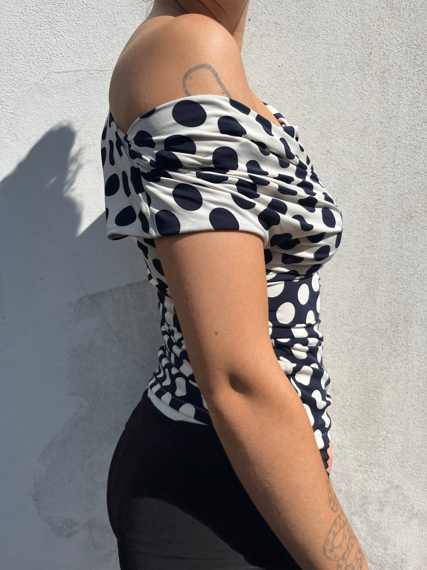 two tone polka dot top