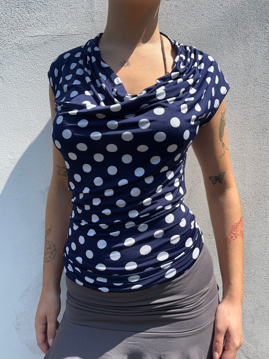 navy polka top