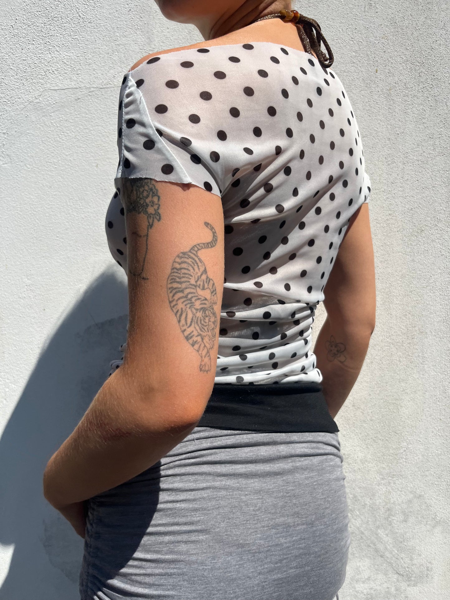 mesh polka dot top