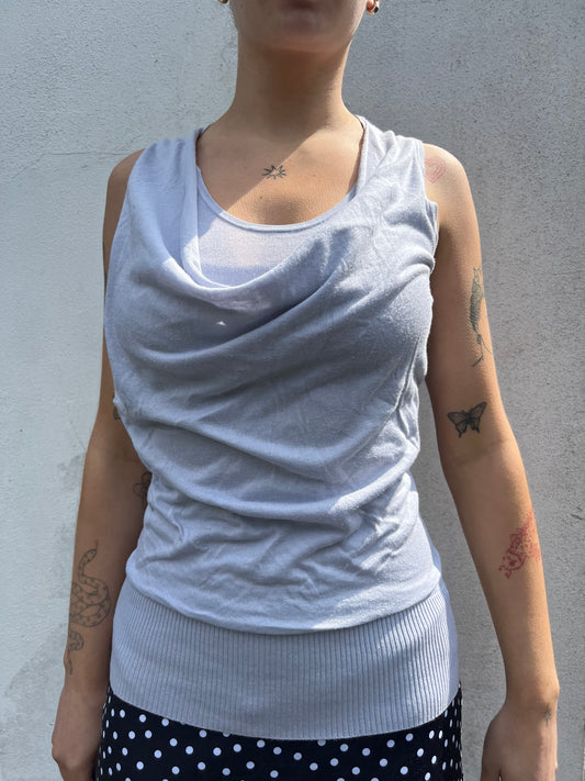 pale blue cowl neck top