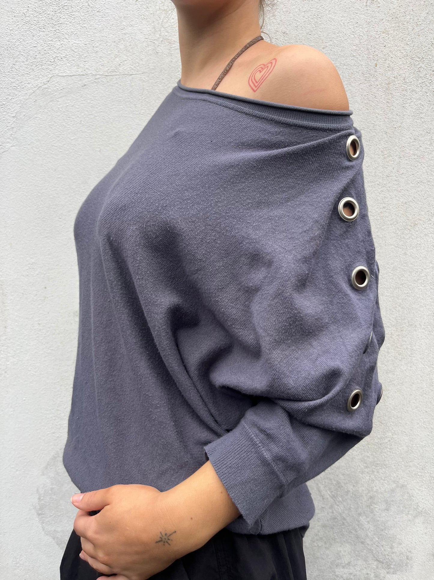 grey eyelet batwing knit
