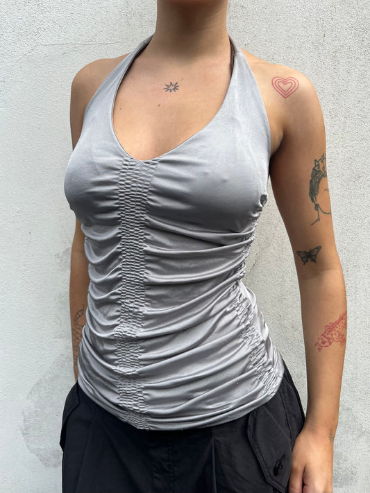silver halter neck top