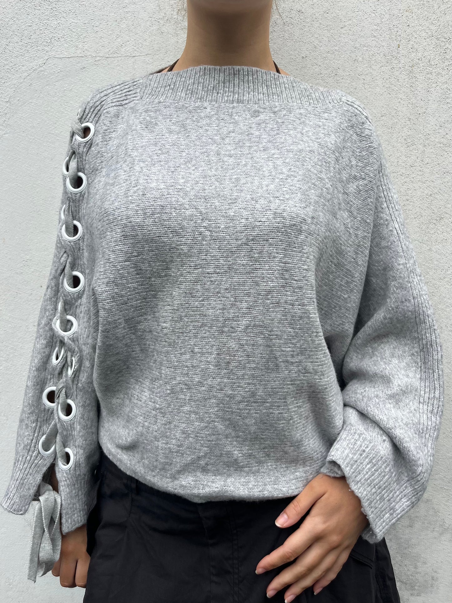 grey eyelet knit