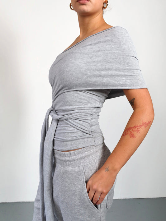 wrap top in marl grey