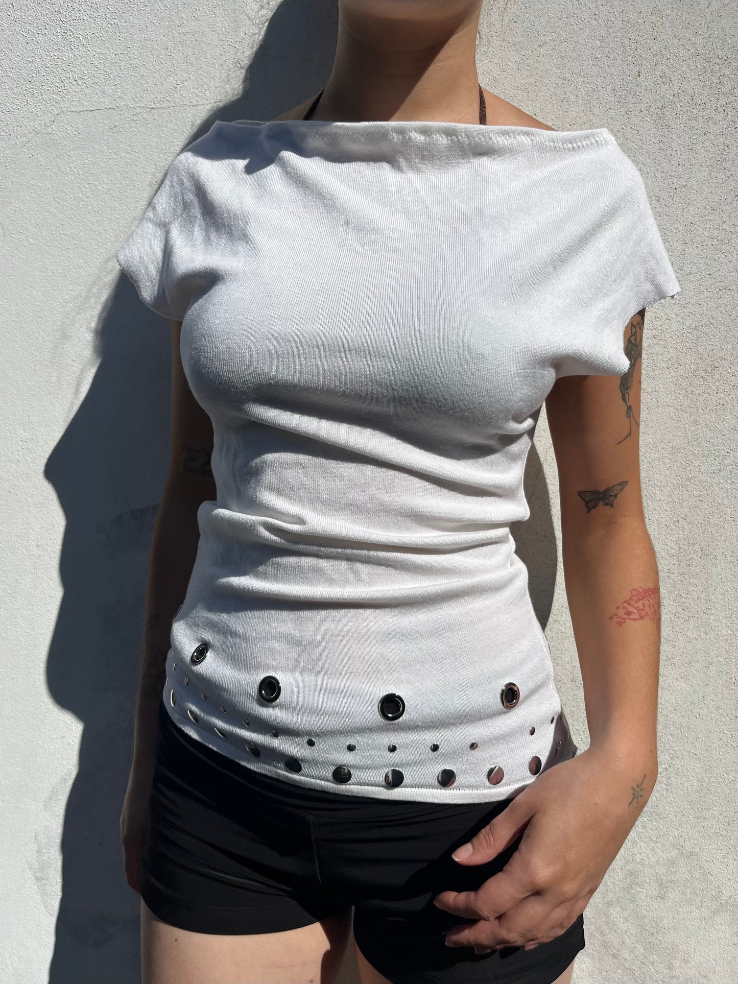 white eyelet top