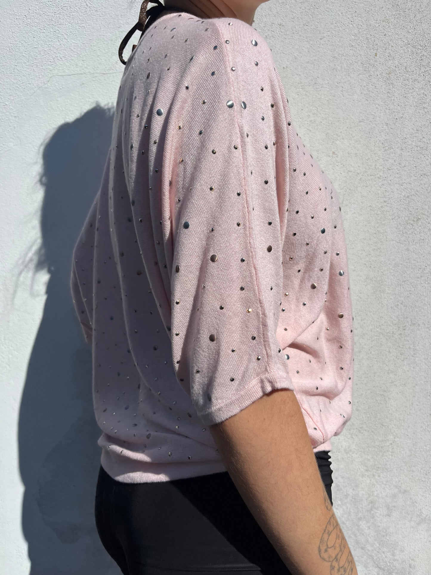 pink stud knit top