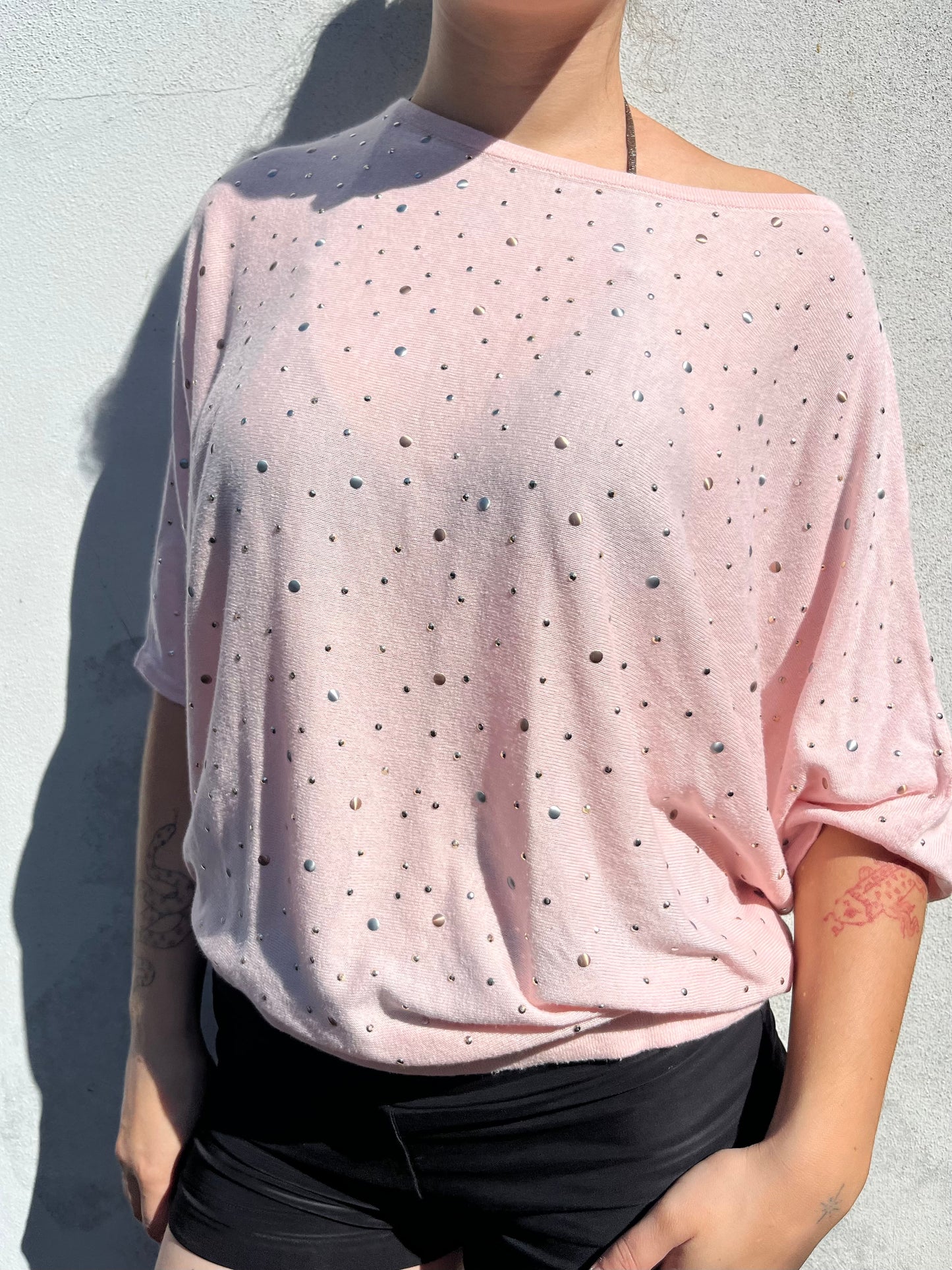 pink stud knit top