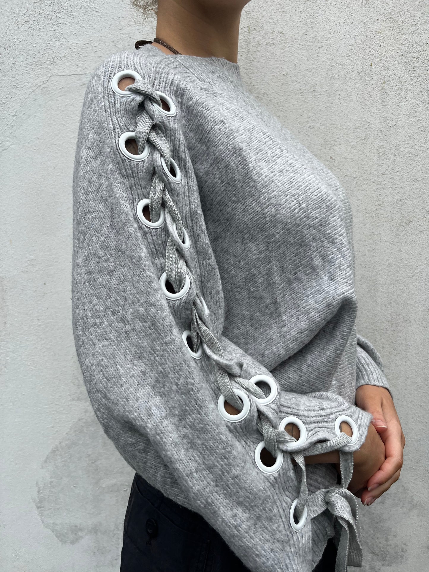 grey eyelet knit