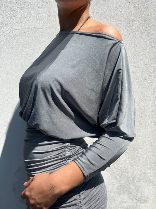 shiny batwing top