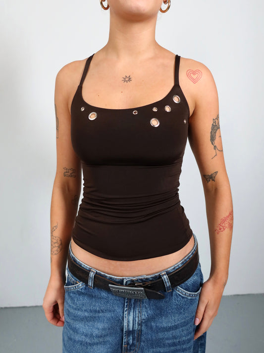 eyelet cami in chocolate