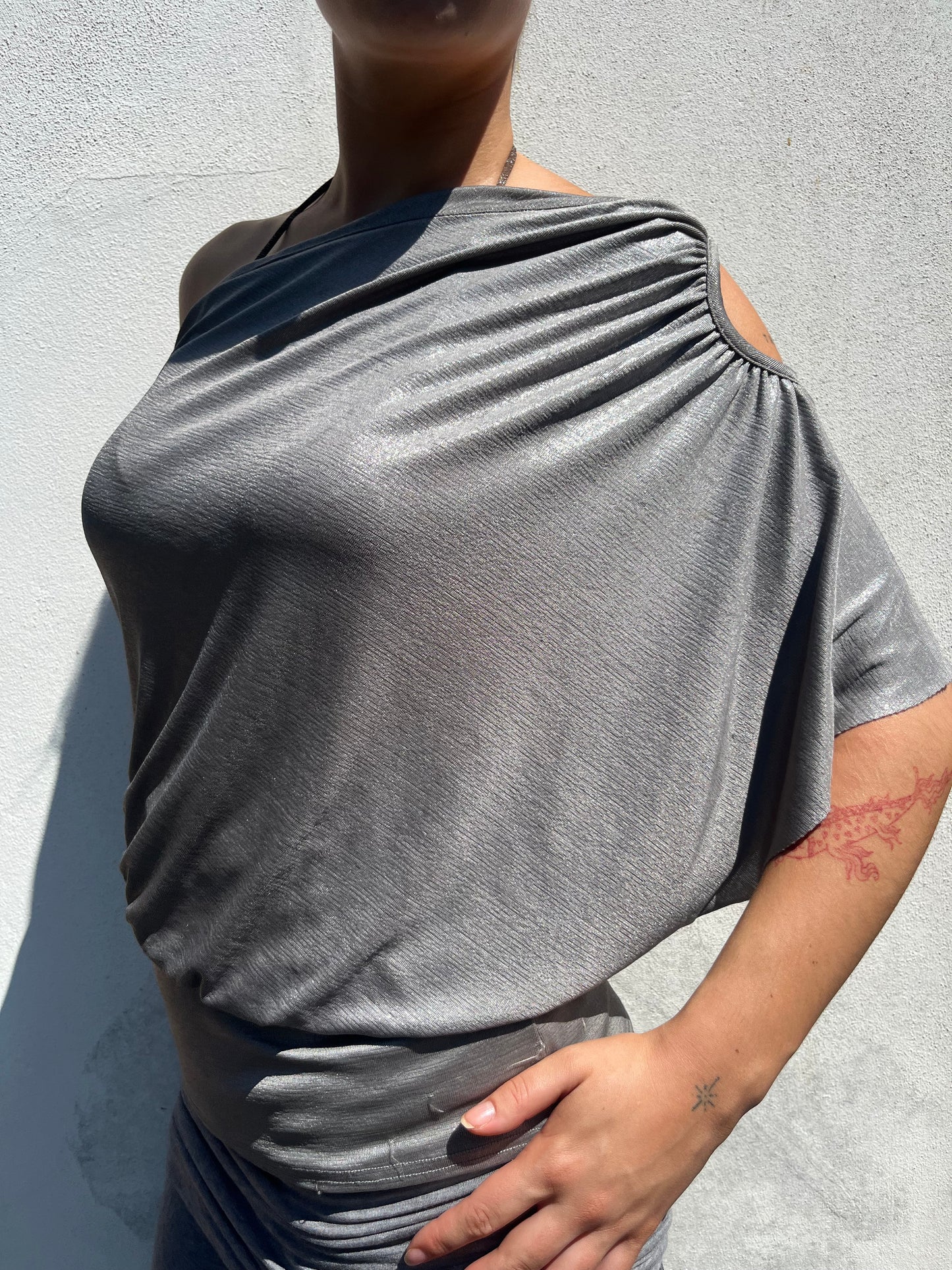 silver one shoulder top