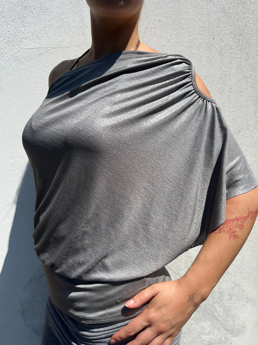 silver one shoulder top