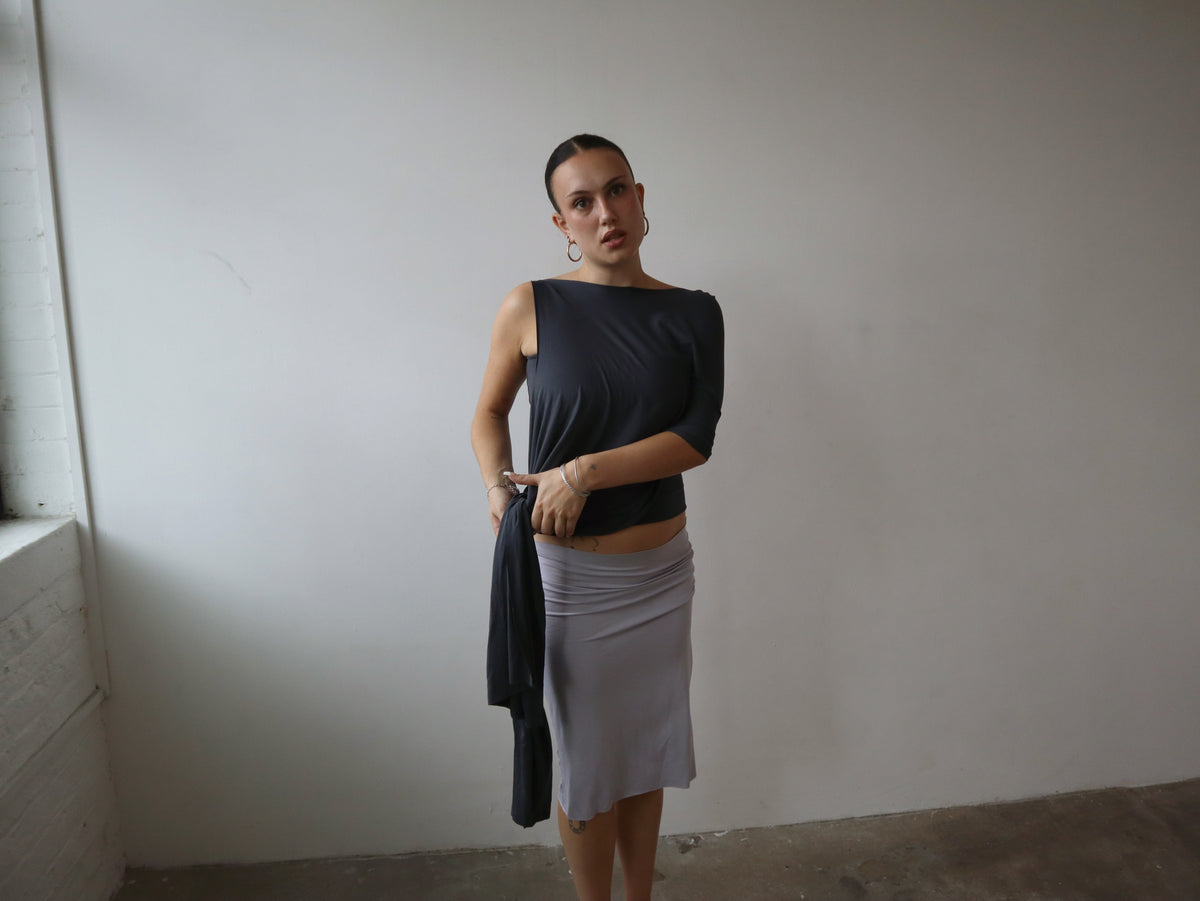 drape top in charcoal