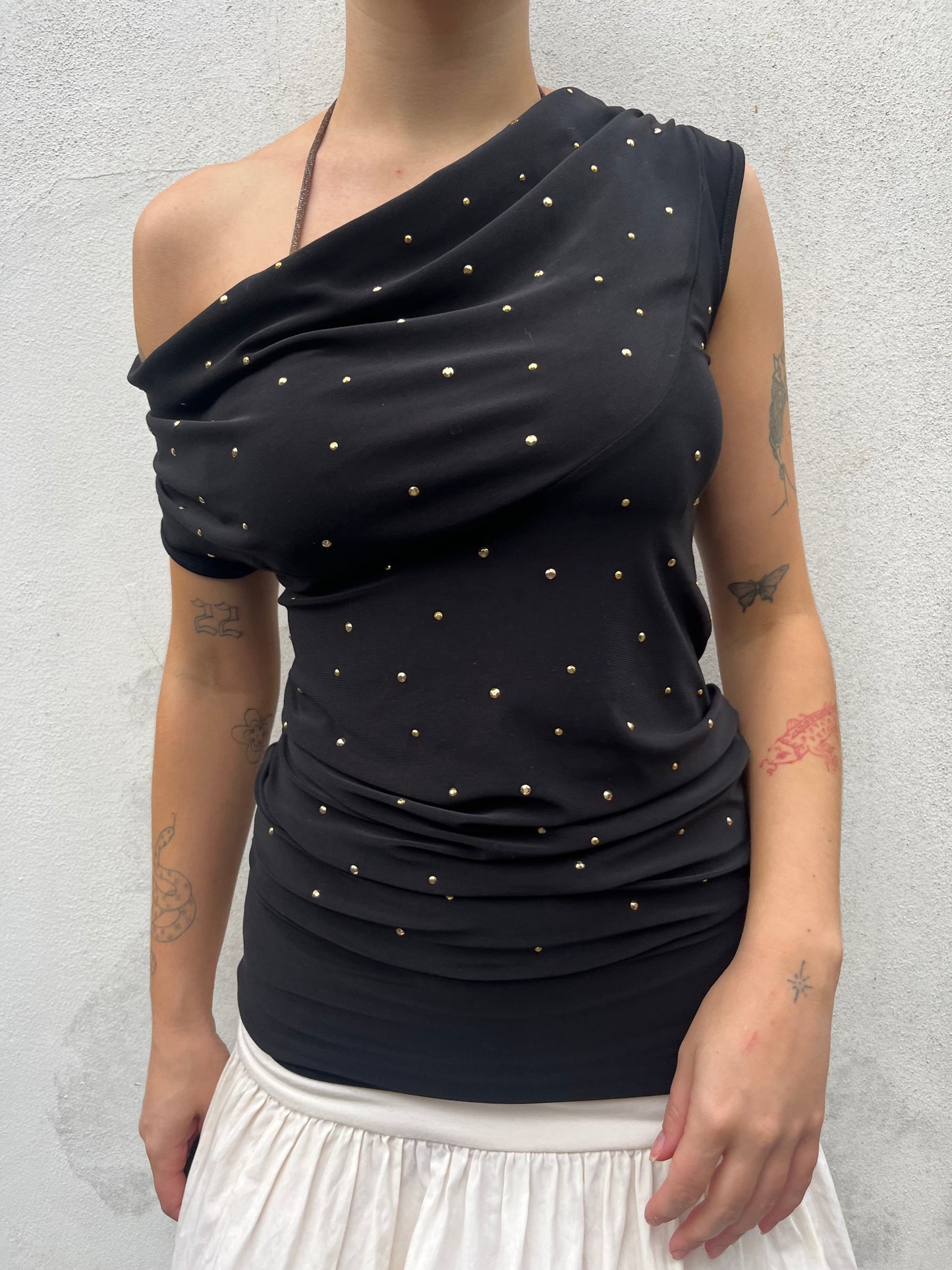 black stud cowl neck top