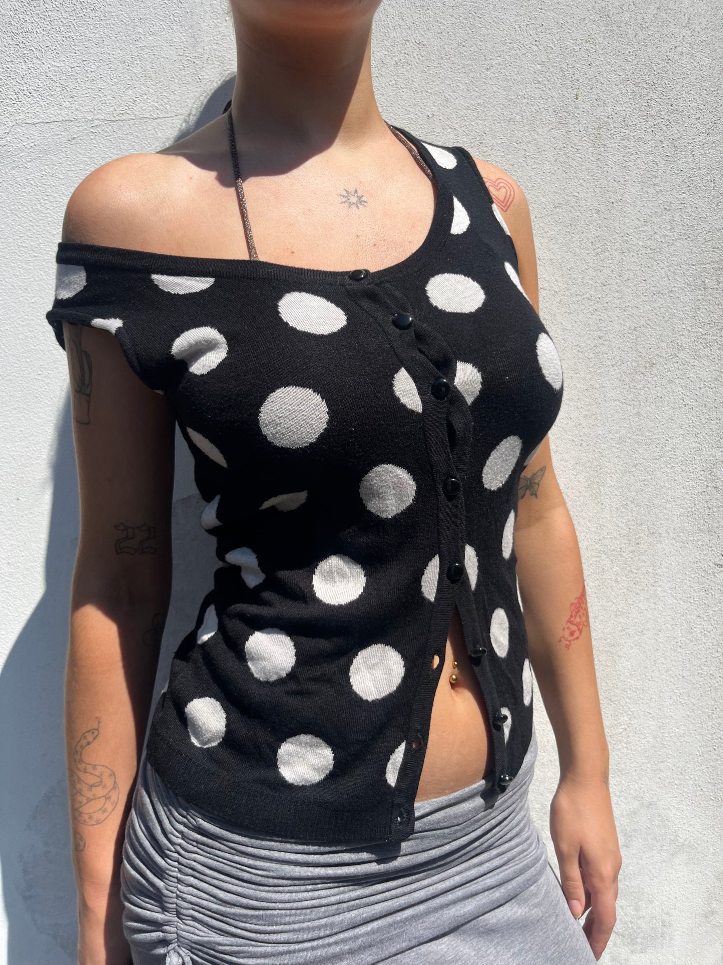 polka dot button top