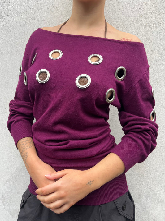 plum eyelet knit