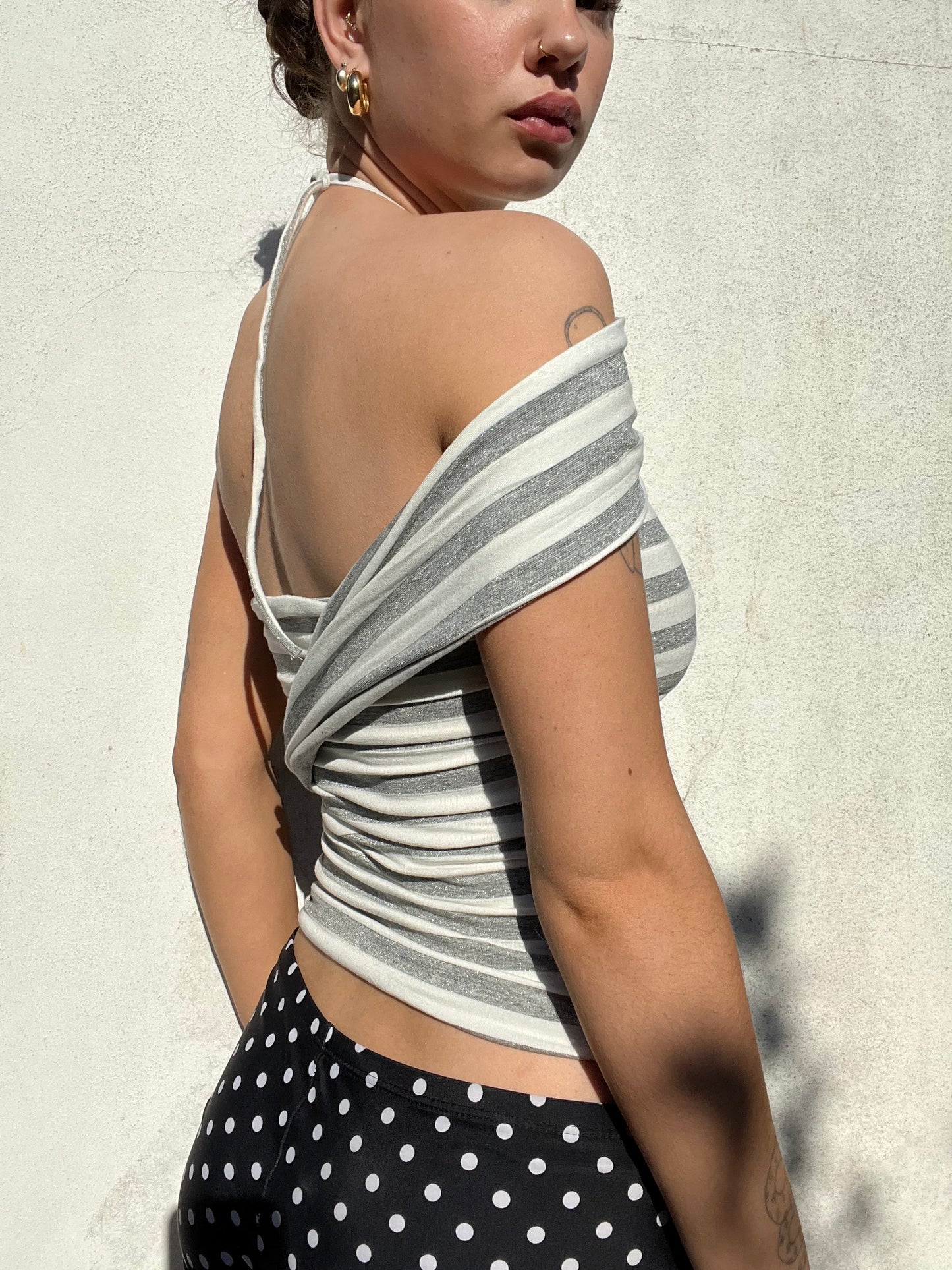 multi tie asymmetric top in stripes