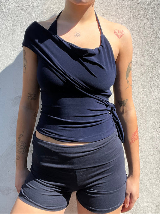 multi tie asymmetric top in navy