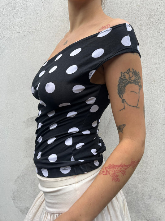 polka dot one shoulder top