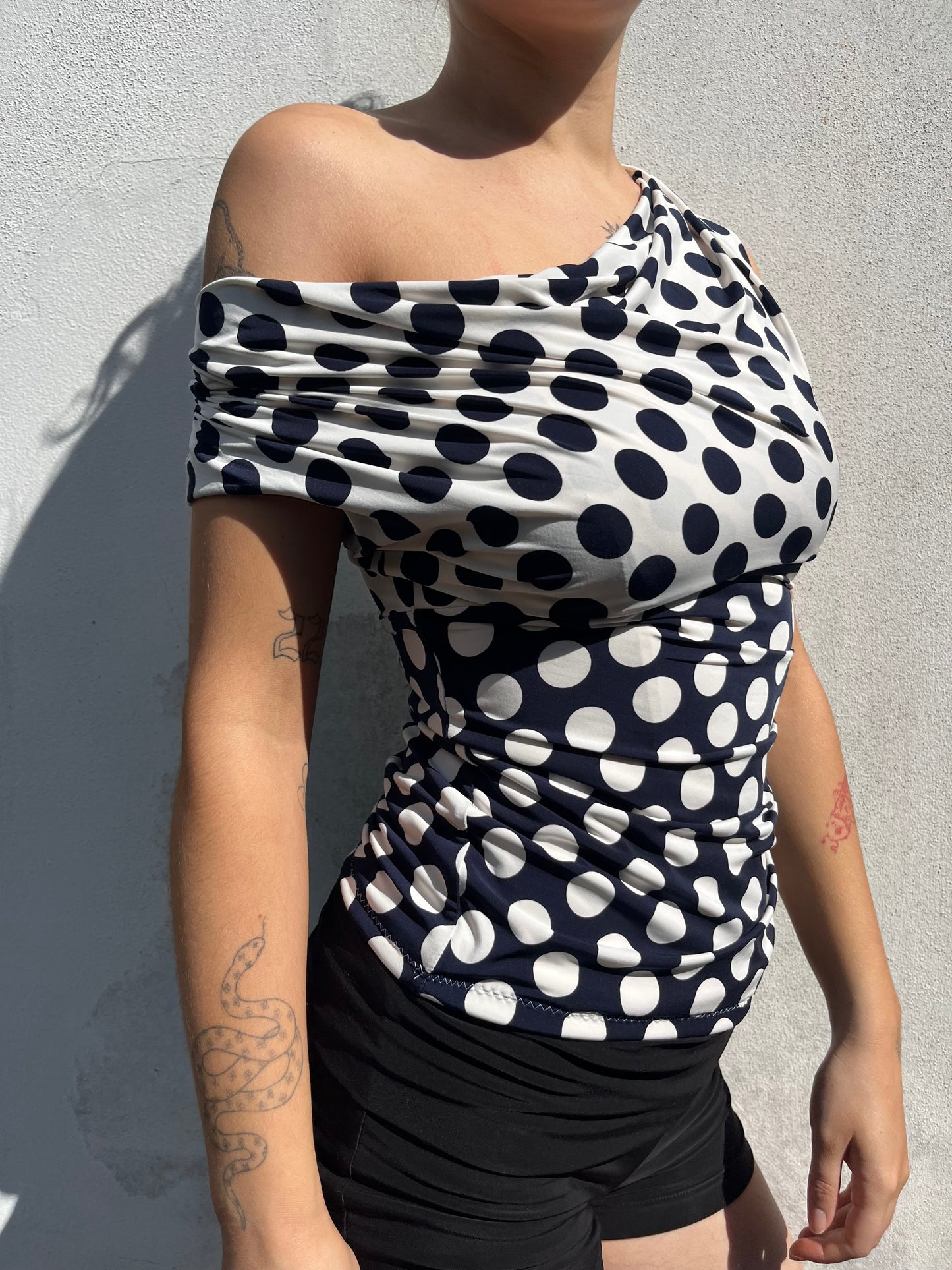 two tone polka dot top