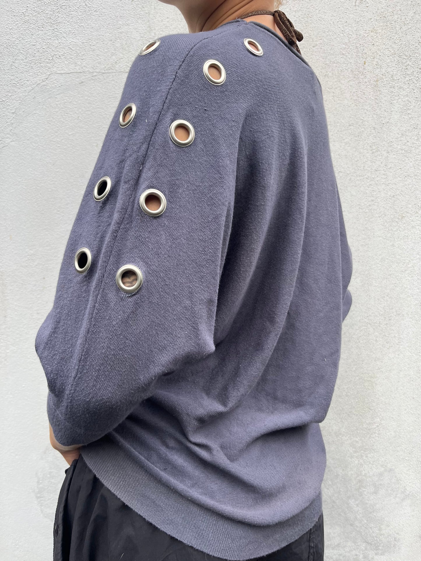 grey eyelet batwing knit