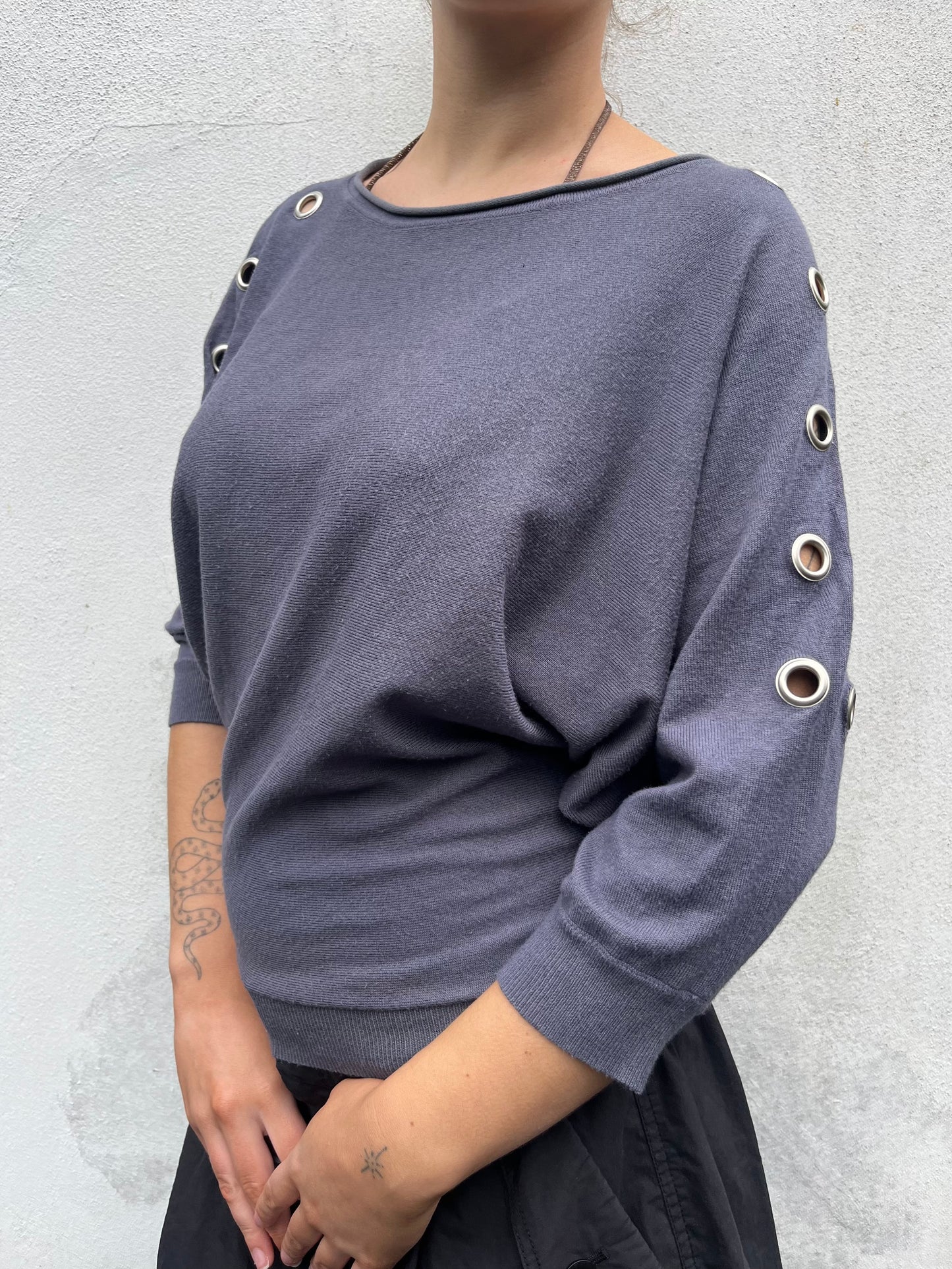 grey eyelet batwing knit