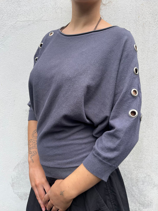 grey eyelet batwing knit