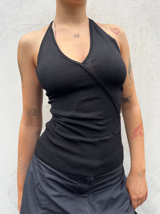 black knit halter neck top