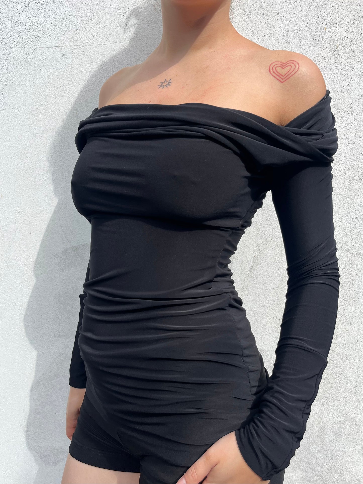 black cowl neck top