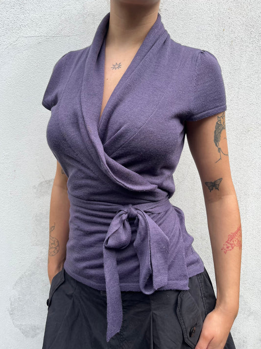 purple wrap knit top