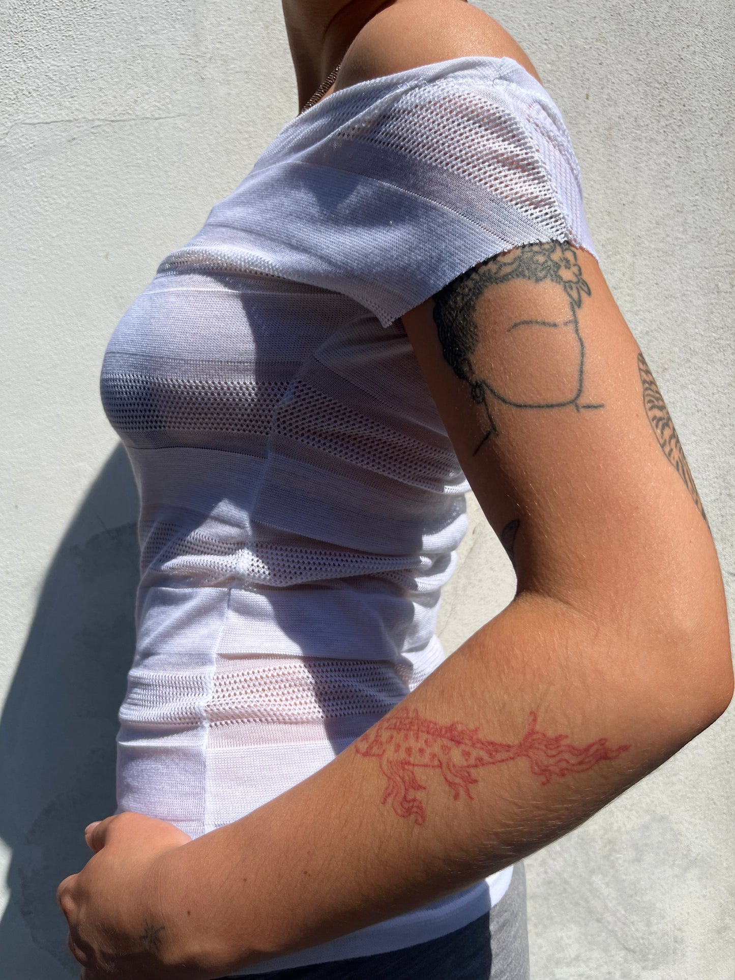 white sheer stripy top