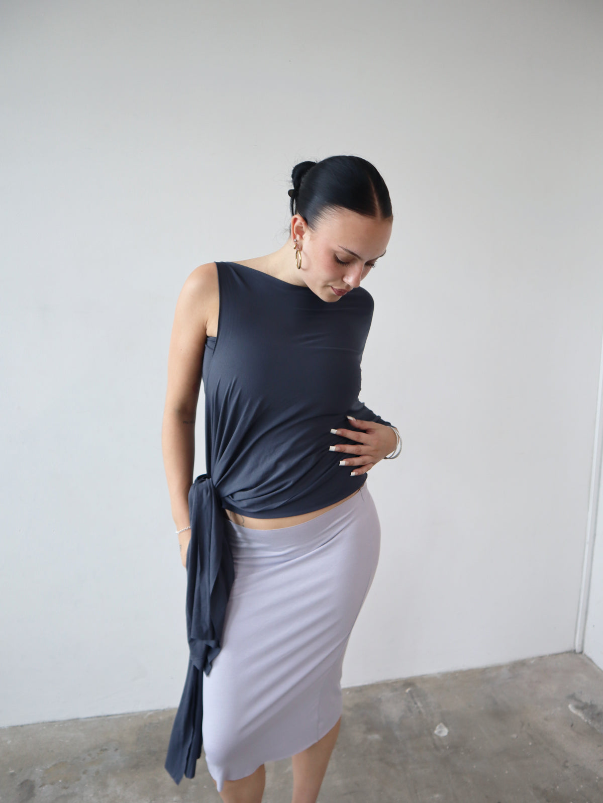drape top in charcoal