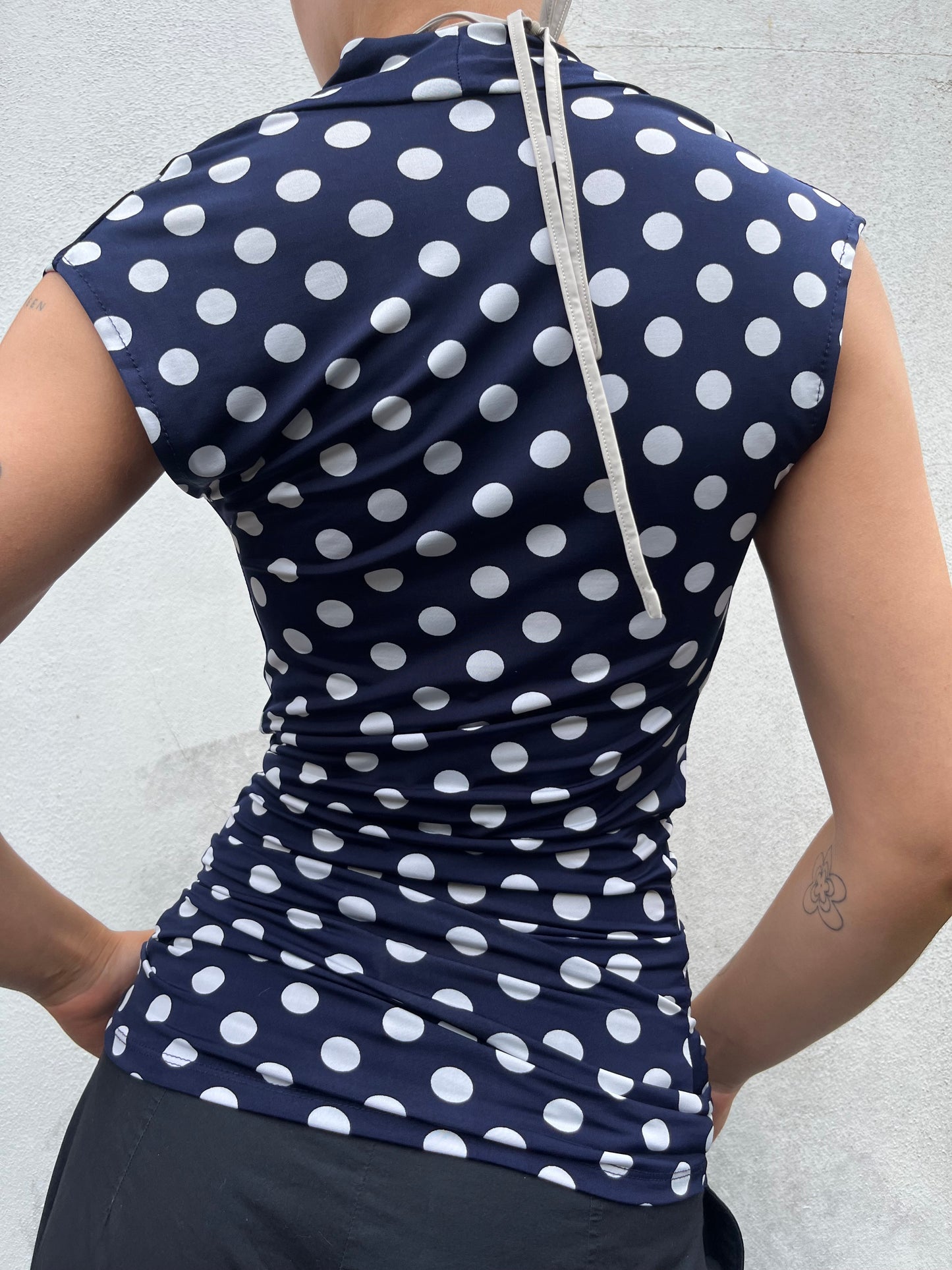 navy polka top